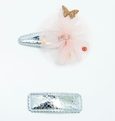 Children clips with butterfly, Silver, medium