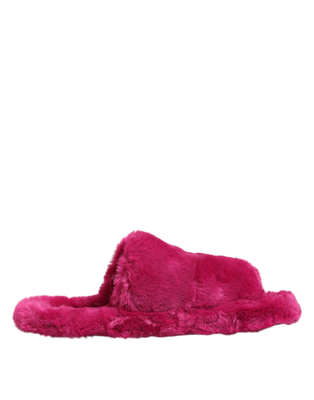 Pink acrylic faux fur mens flats sandals shoes, Pink, medium