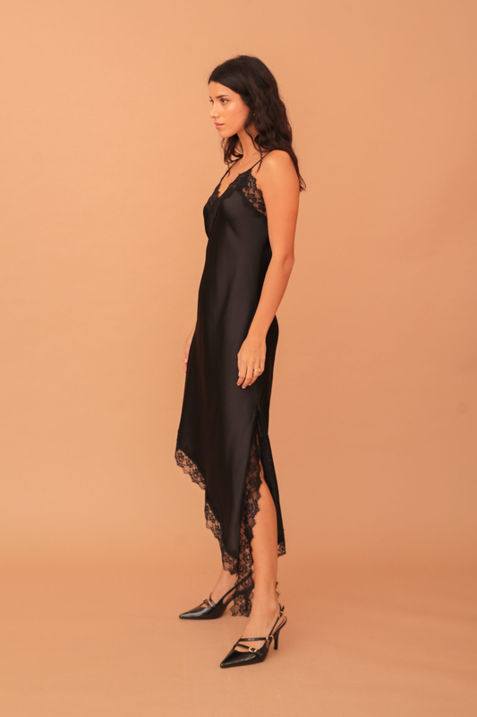 Layla satin lace-lined dress - black-null