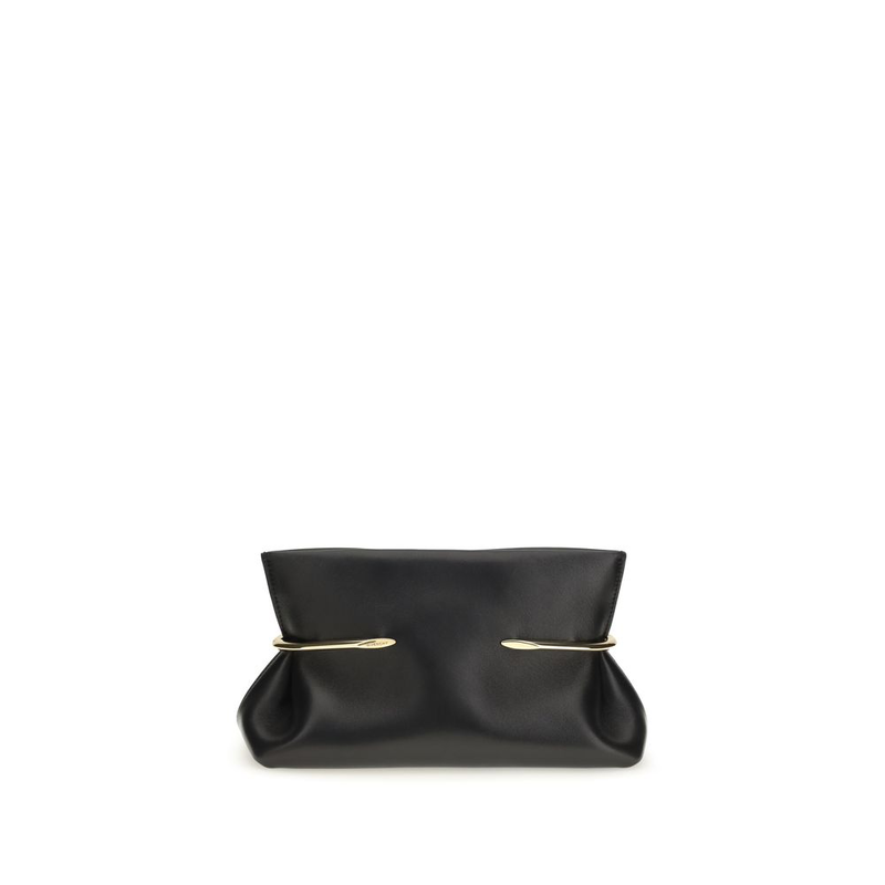 Black napa leather / calf bos taurus clutch bag-null