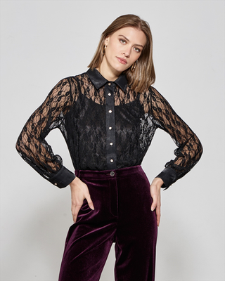 Shirt full lace, Black, medium