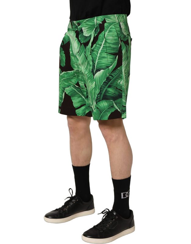 Black green banana leaf men bermuda shorts-null