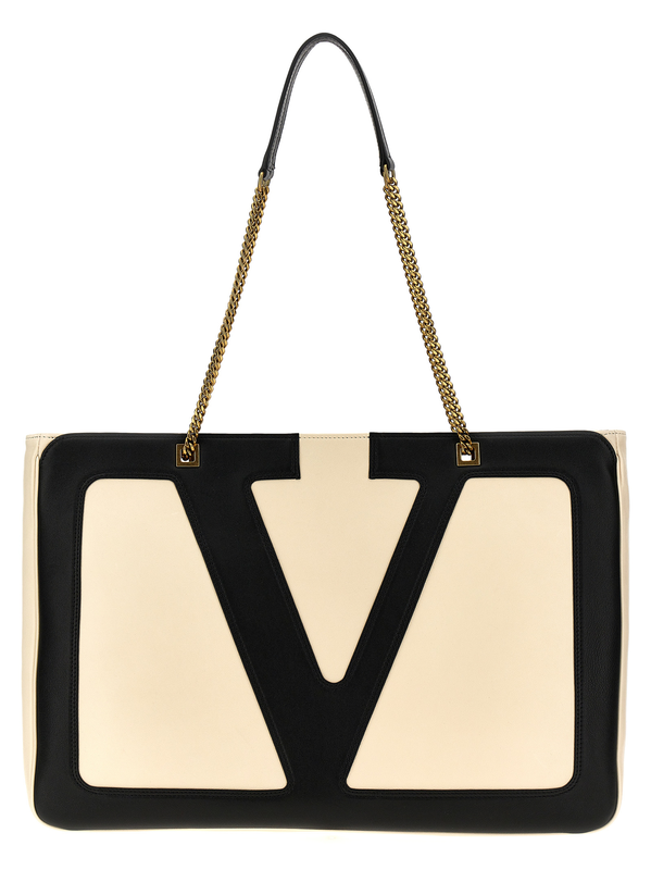 Bicolor lamb leather tote bag-null