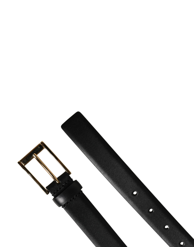 Men black classic leather metal buckle belt-null