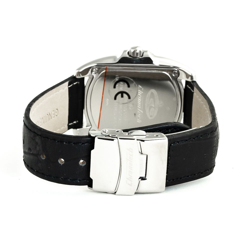 Black leather dress watch-null