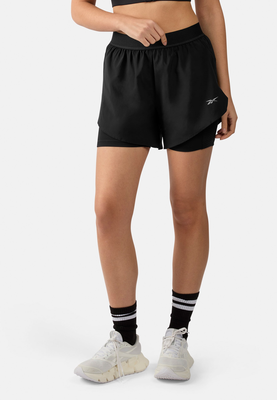 Reebok women's running 2 in 1 short, Night Black, medium