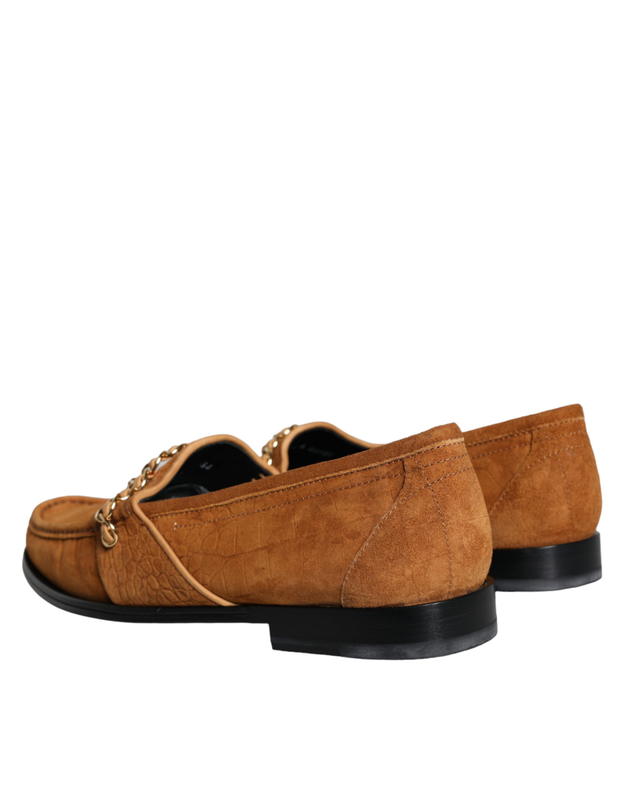 Brown velvet leather logo mocassin slip on shoes-null