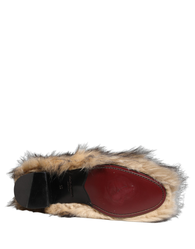 Brown faux fur mid calf men boots shoes-null