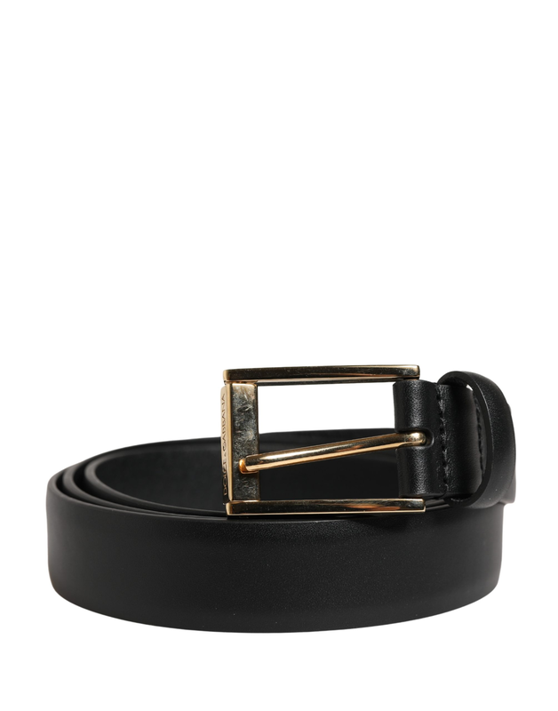 Men black classic leather metal buckle belt-null
