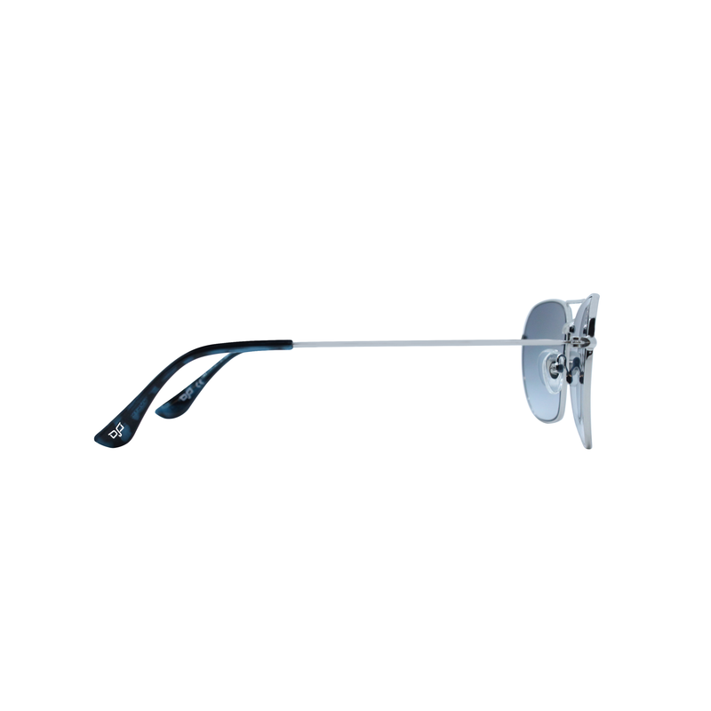 OJO everyday silver frame and temples 55-14 with reverse angle blue lenses rx-null