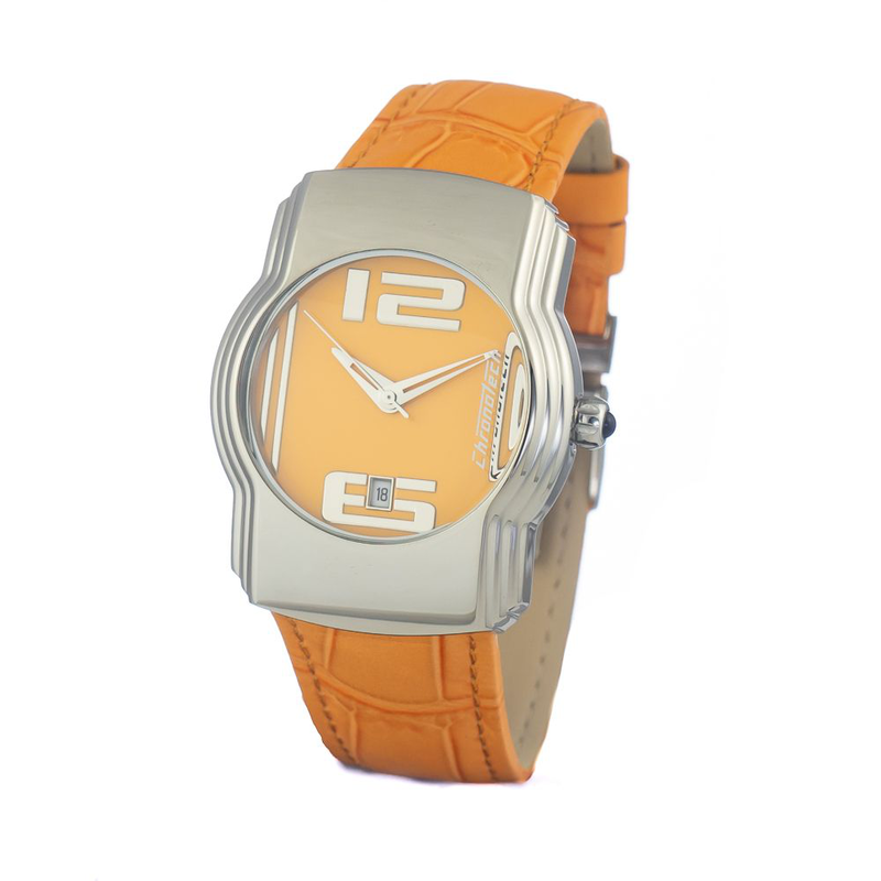 Orange leather dress watch-null