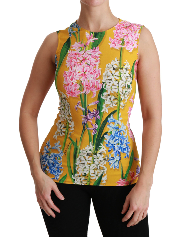 Yellow floral stretch top tank blouse-null