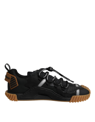 Black logo lace up low top ns1 sneakers shoes, Black And Brown, medium