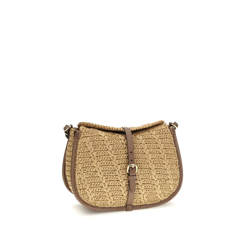 Beige raffia shoulder bag-null