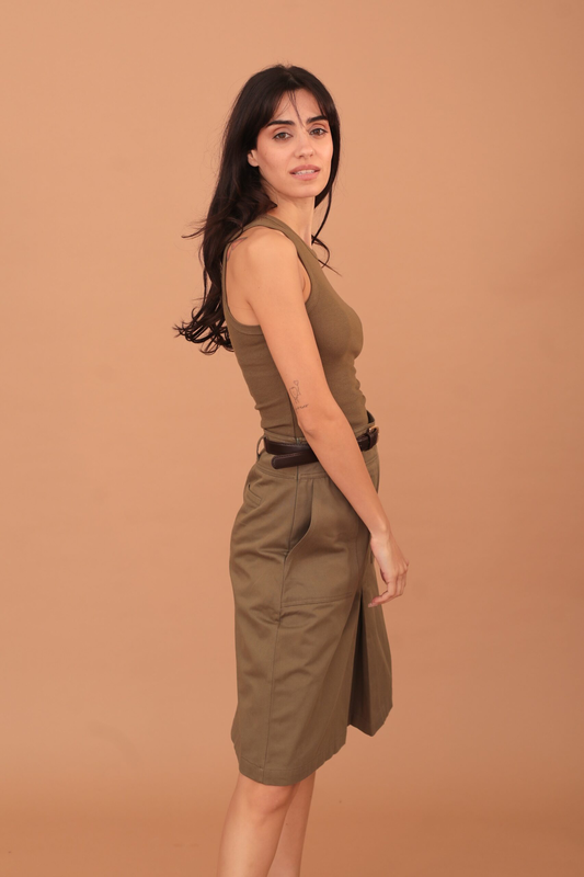 Anastasia pleated skirt with belt - khaki-null