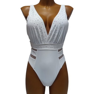 Womens one piece swimsuit #5059, White, medium