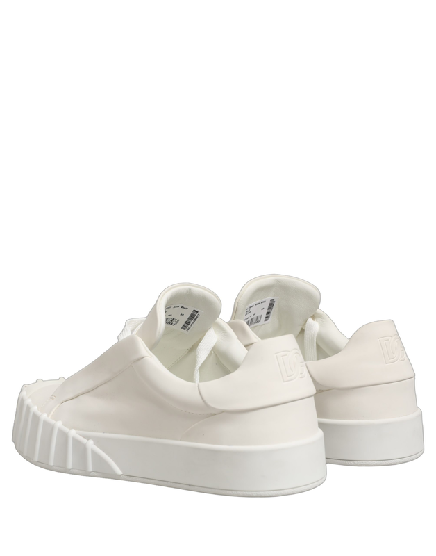 White leather low top lace up sneakers shoes-null