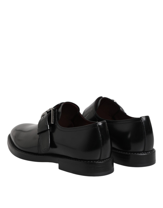 Black leather monk strap derby formal shoes-null