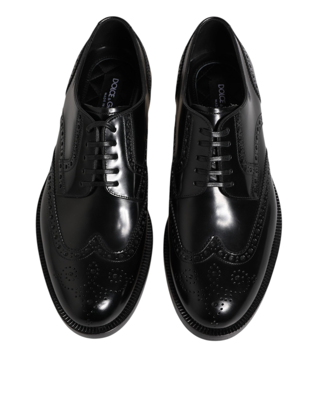 Black leather derby wingtip formal shoes-null