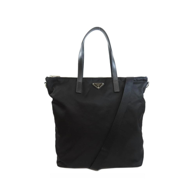 Black nylon tote bag, Black, medium