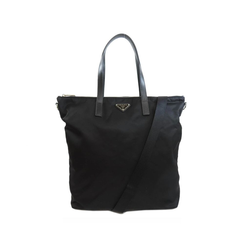 Black nylon tote bag-null