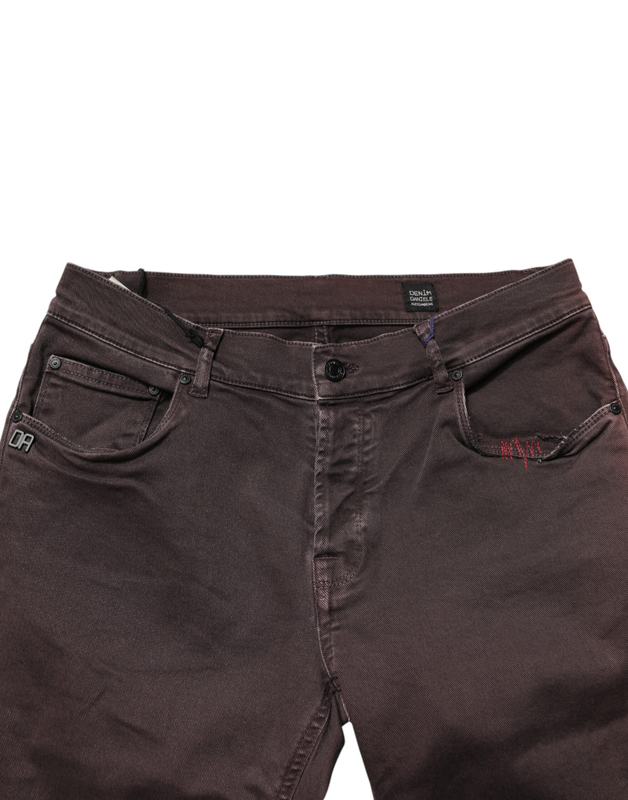 Brown cotton mid waist skinny men denim jeans-null