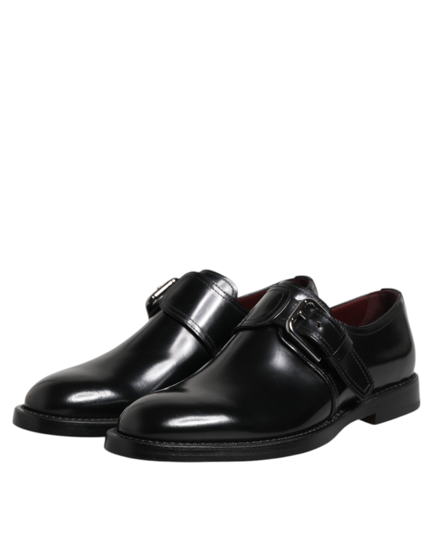 Black leather monk strap derby formal shoes-null