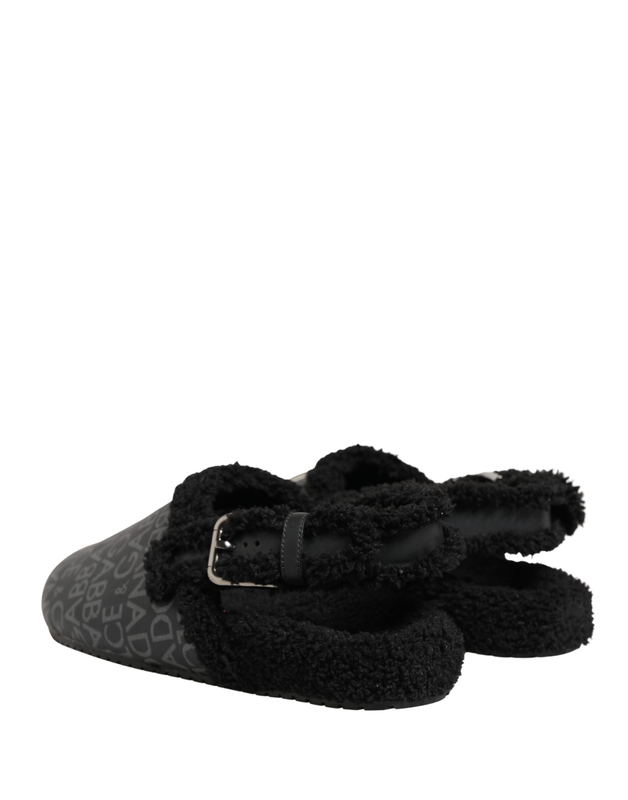 Gray faux fur jacquard mules sandals shoes-null