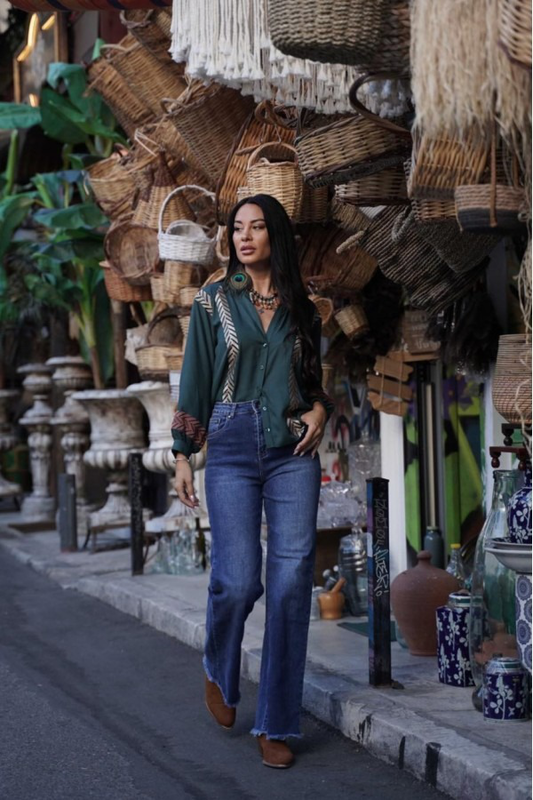 Boho shirt by donna martha - green cypress , l-null
