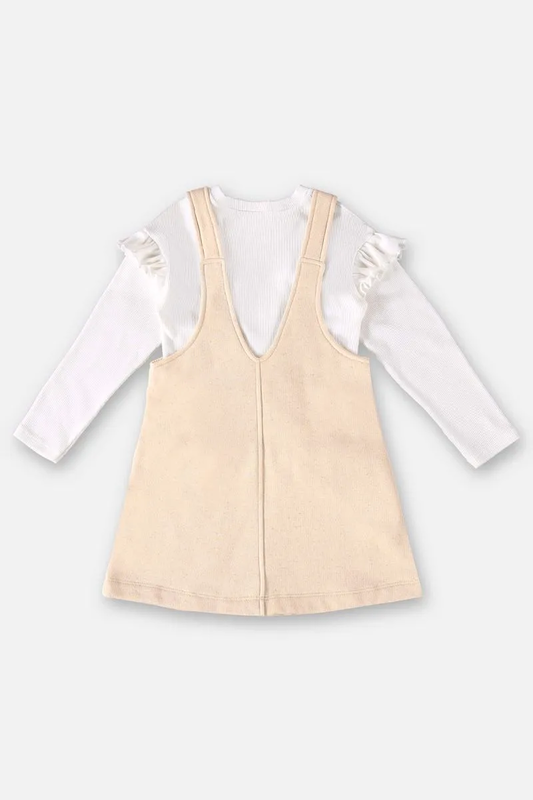 Set - ribbed blouse and sweat linen pinafore dress image number null