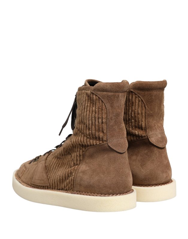 Brown corduroy high top oxford boots-null