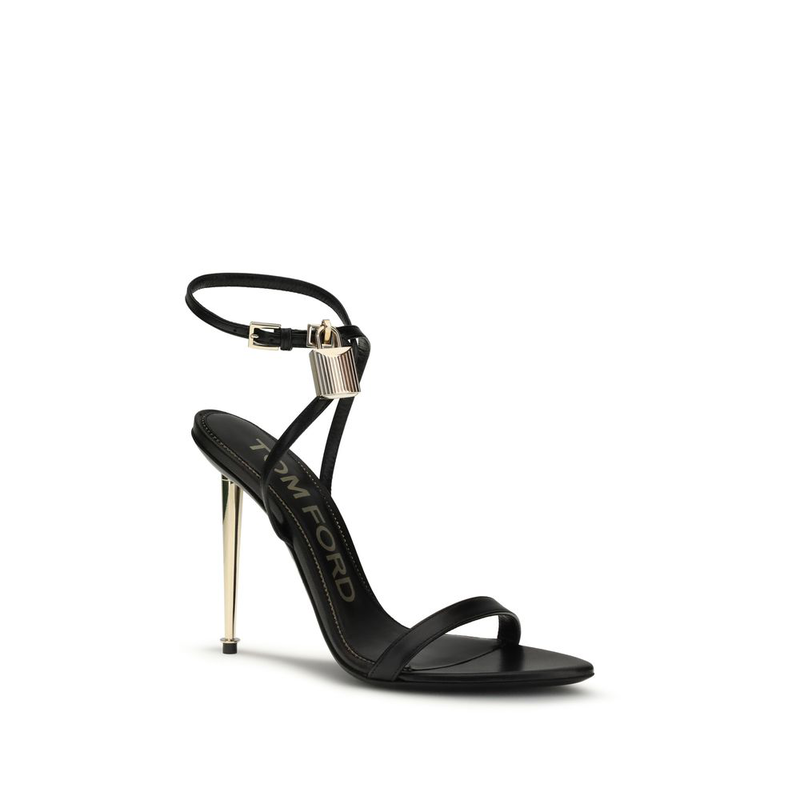 Black goatskin stiletto heel sandals-null