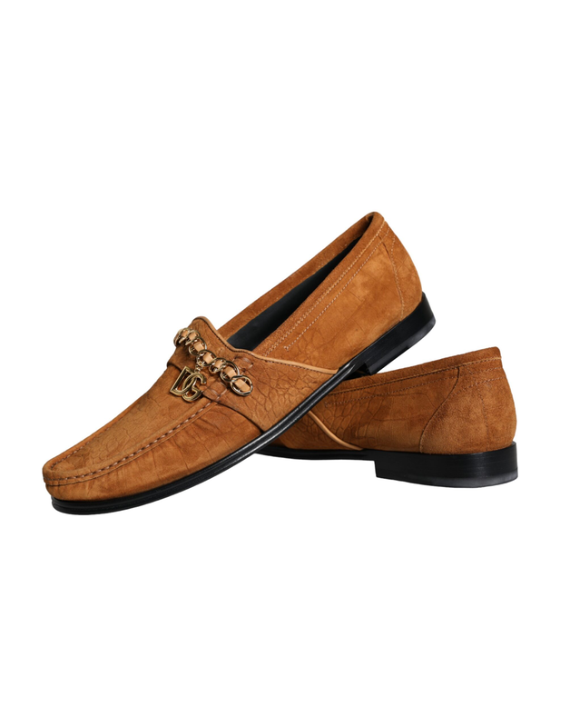 Brown velvet leather logo mocassin slip on shoes-null