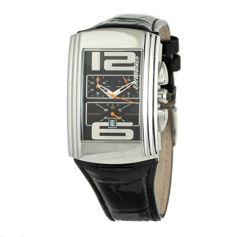 Black leather dress watch-null