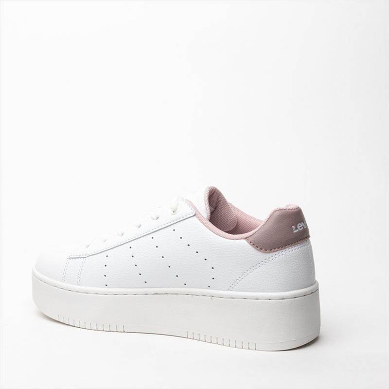 Levis girls white low cut lace up sneakers with pink heel-null