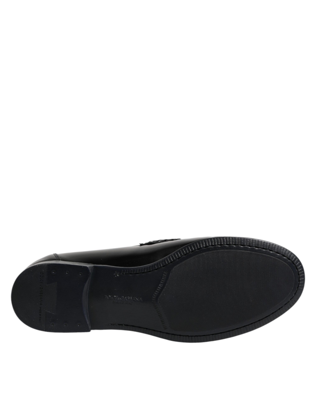 Black leather slip on loafers dress shoes-null