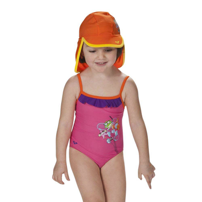 Girls rouche one piece swimsuit, Hot Pink, medium