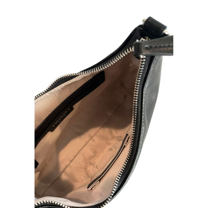Black polyurethane women shoulder bag-null