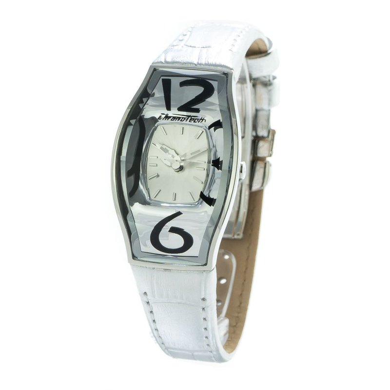 Silver leather dress watch-null