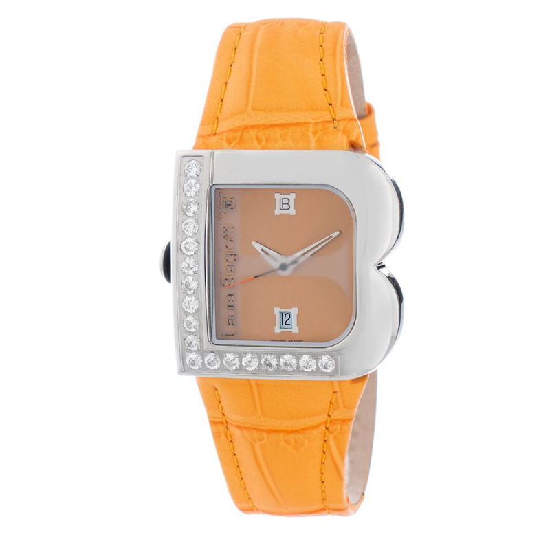 Orange leather dress watch-null