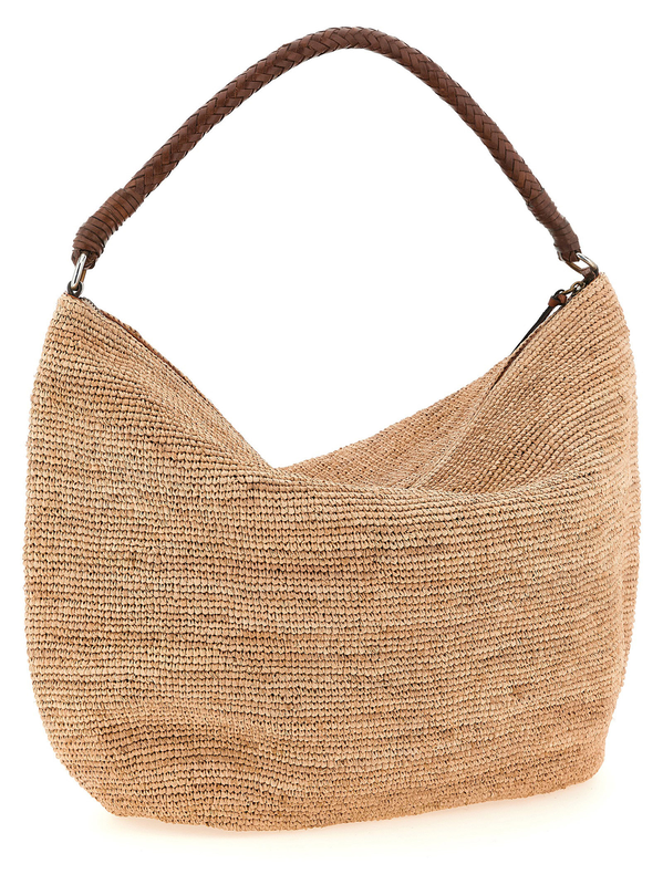 Beige raffia shoulder bag-null