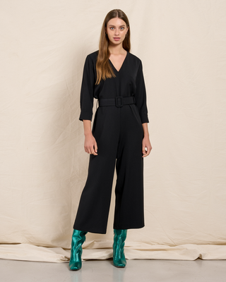 Jumpsuit cropped v neck, Black, medium