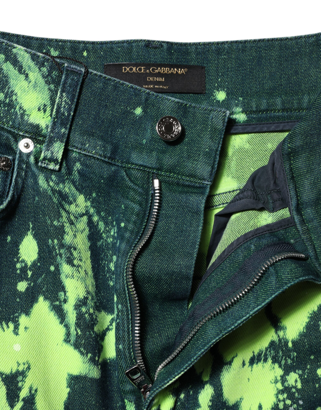 Green color splash high waist denim jeans-null