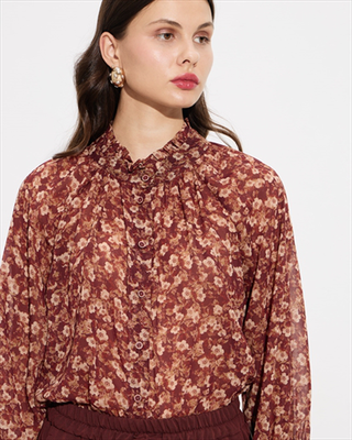 Shirt chiffon printed, Bordeaux Flower, medium