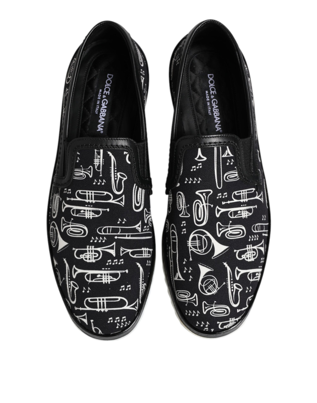 Black slip on printed men loafers shoes-null