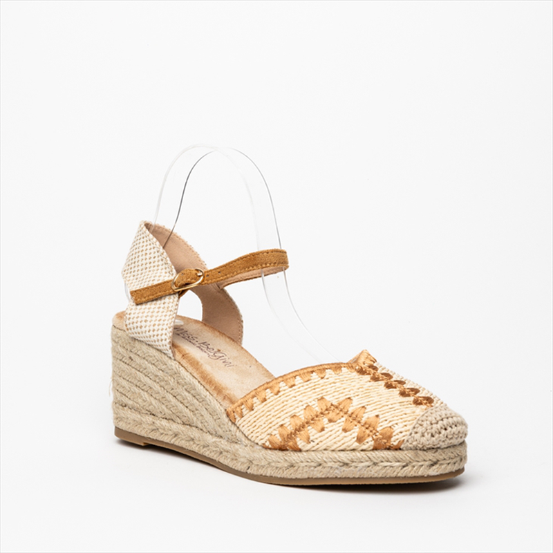 Miss belgini braided crochet espadrille medium wedge heels with ankle strap-null