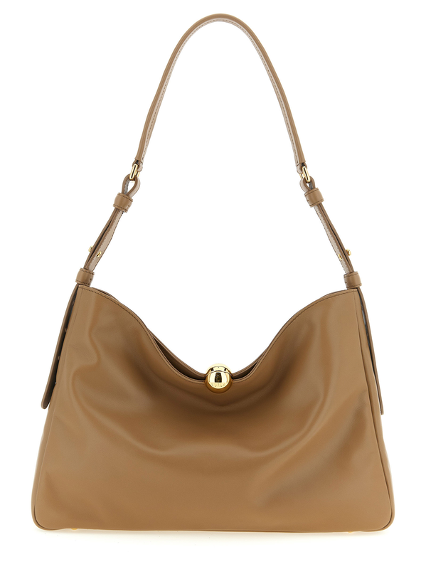 Beige calfskin shoulder bag-null