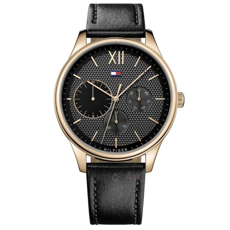 Tommy hilfiger mens multi dial quartz watch with leather strap 44mm-null