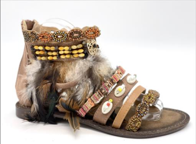 Ethnic flat sandals, Camel, medium