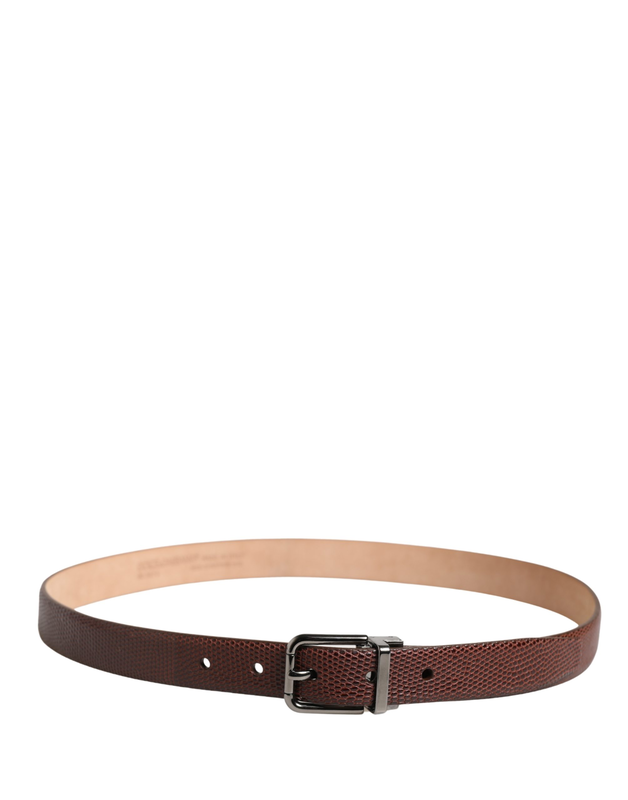 Men brown goatskin leather metal buckle belt-null